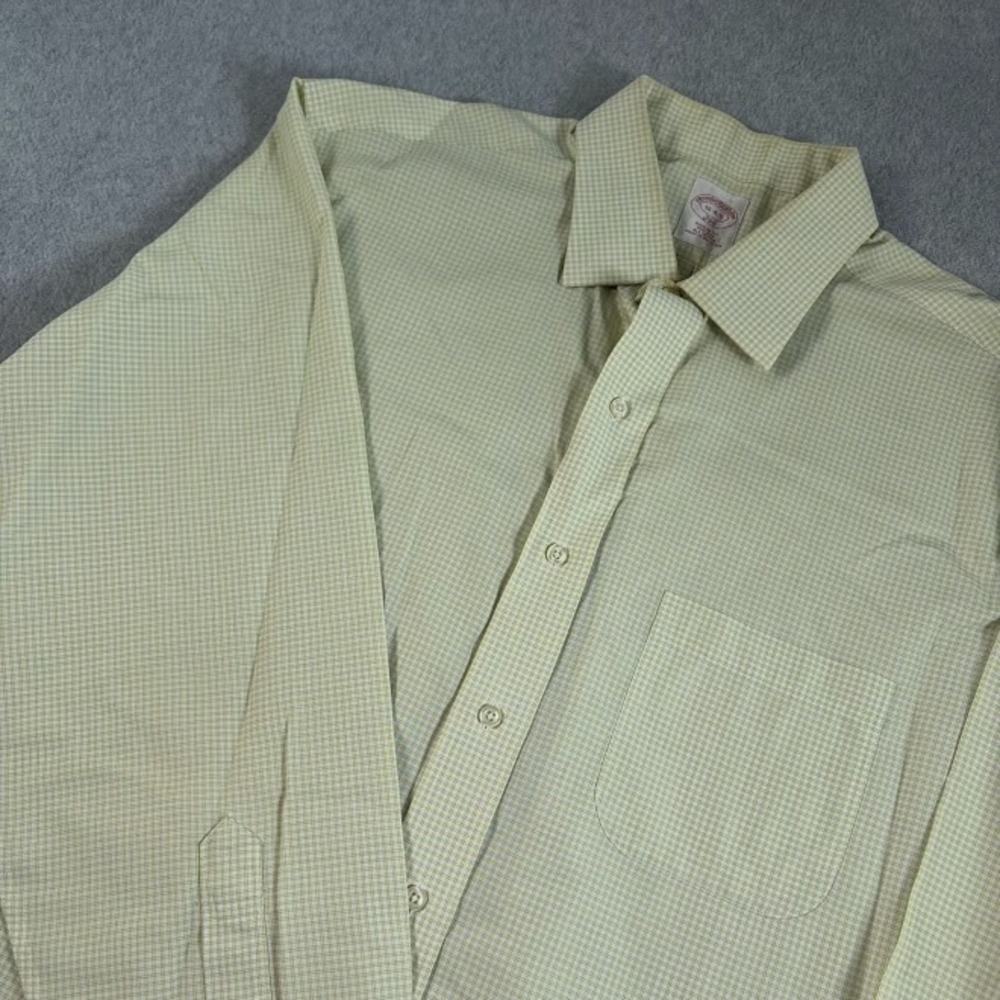 Brooks Brothers 346 Button Down Shirt Mens 16 4/5 Yellow Gingham Non-Iron Cotton